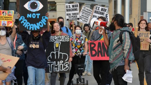 Protesters march down Forbes Avenue at Craig Street. Photo by Ray Gerard