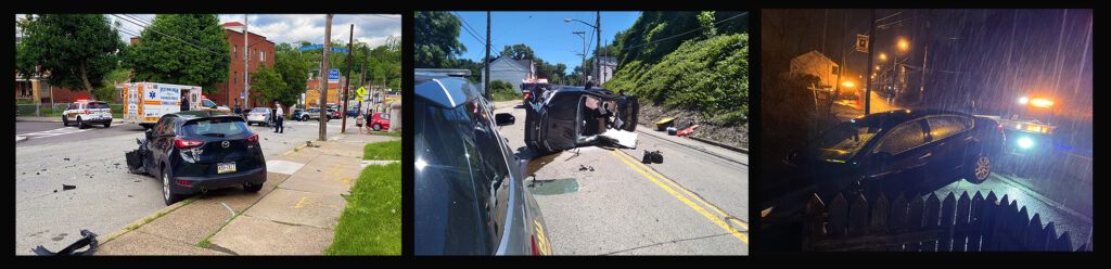 pictures of three car wrecks that occurred on or near Greenfield Avenue in 2022